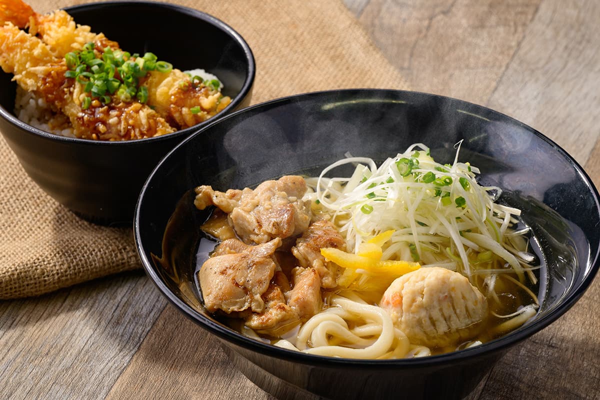 Yuzu-Scented Chicken Salt Udon with Mini Shrimp Tempura Rice Bowl Set