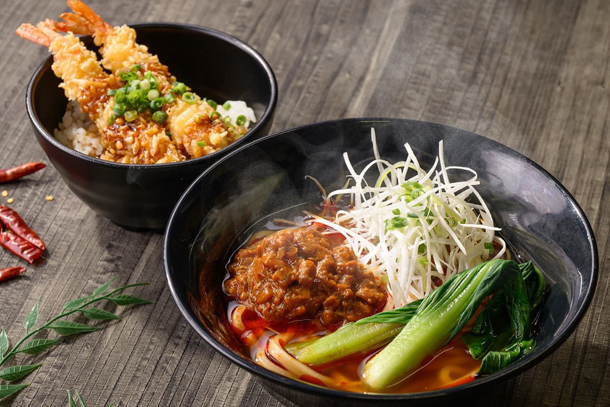 Spicy Mala Tantan Udon with Mini Shrimp Tempura Rice Bowl Set