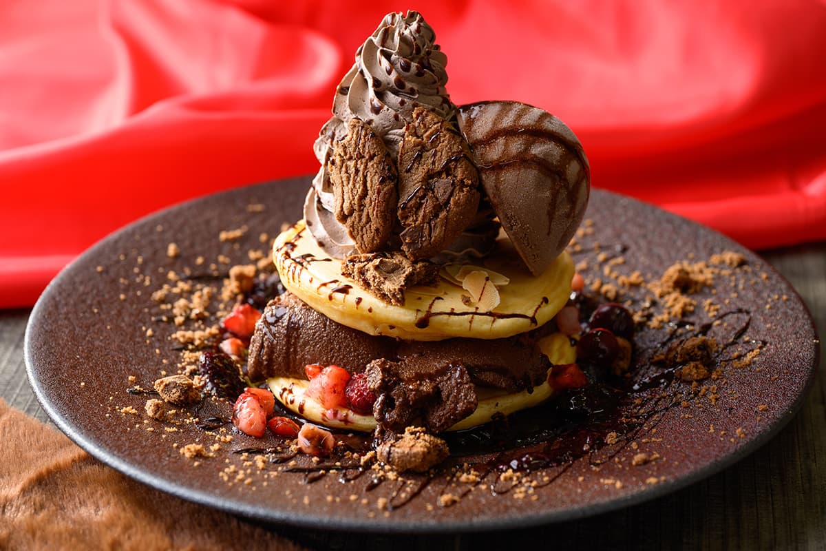 Chocolate Mousse Pancake with Berry Sauce